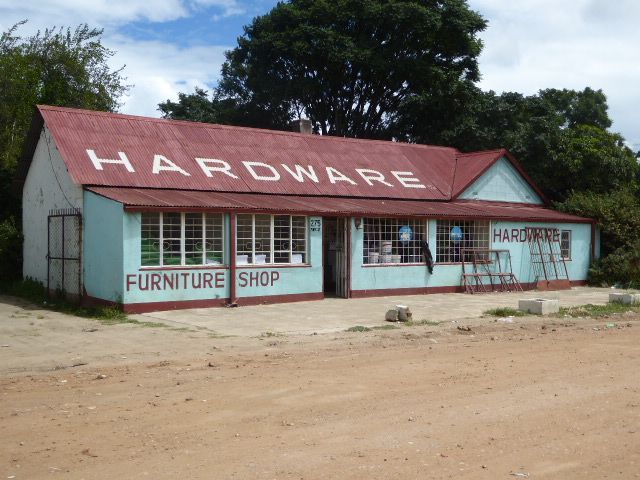 To get more floor space, the owner of this hardware store sacrificed the veranda.