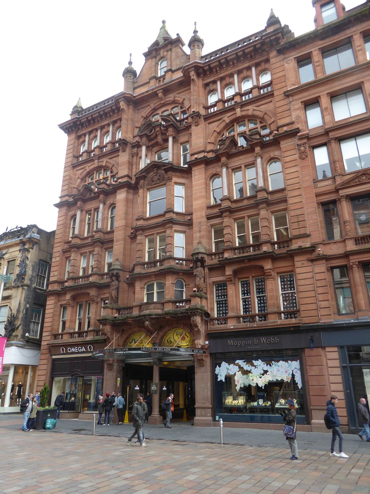 Here's the entrance to the arcade. Oddly, the buildings around it disappeared long ago and were replaced by this building, Argyle Chambers, 