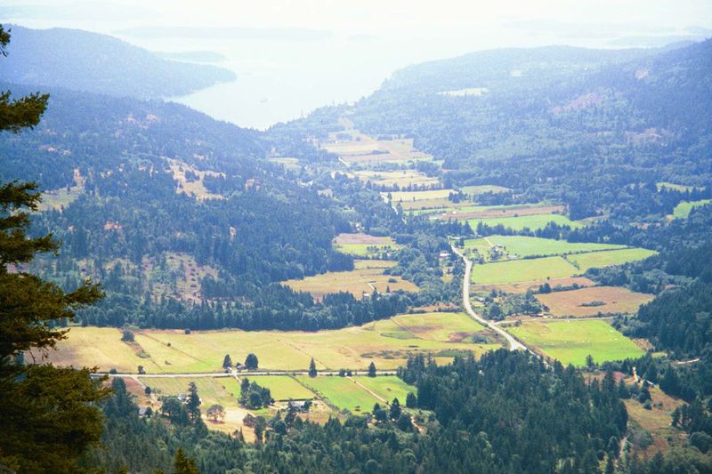 The view from Mt. Maxwell toward Fulford Harbour, where the Victoria ferry docks. Although British Columbia generally adopted a cardinally o
