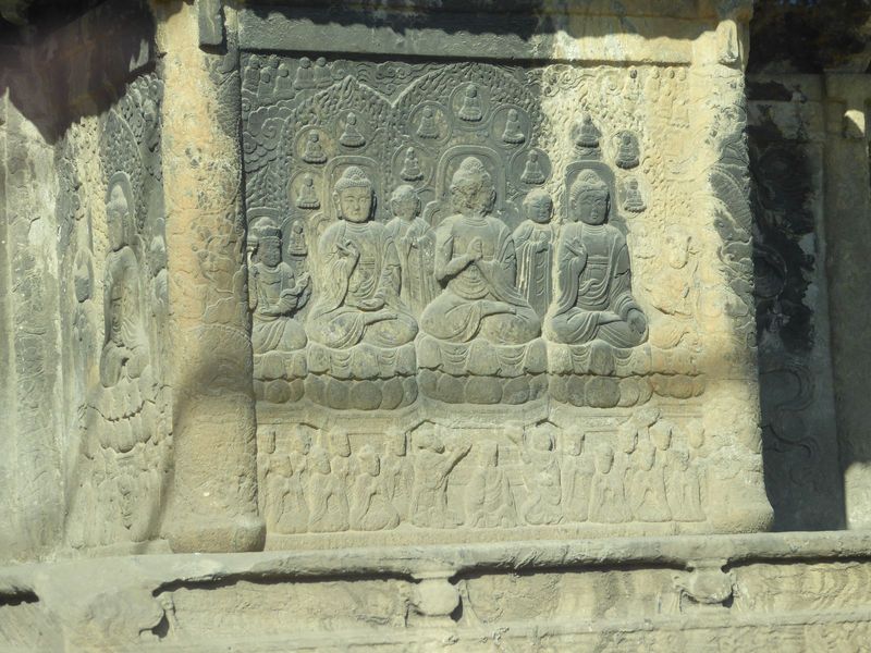 One more panel: apparently these panels illustrate stories from the jatakas, or prior lives of the Buddha. The panels up top, unfortunately,