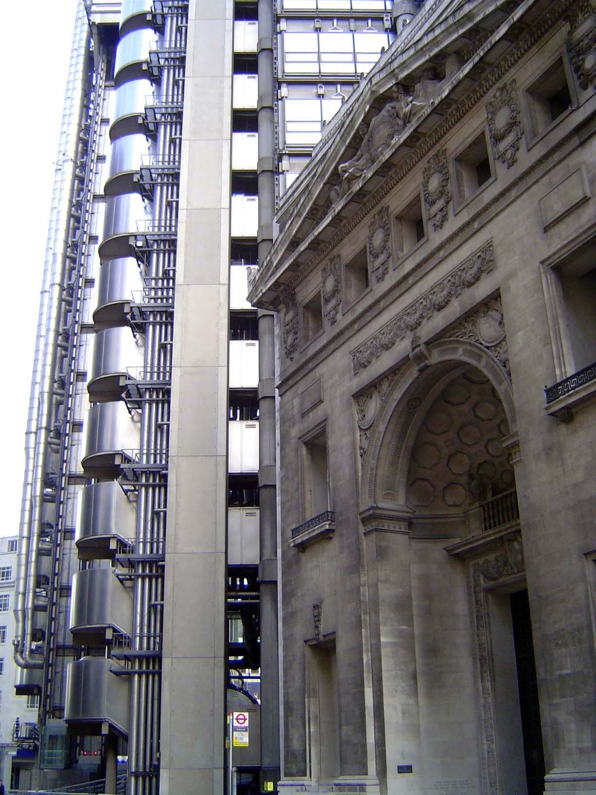 For better or worse, the facade of the earlier Lloyd's building is incorporated into the Rogers building.
