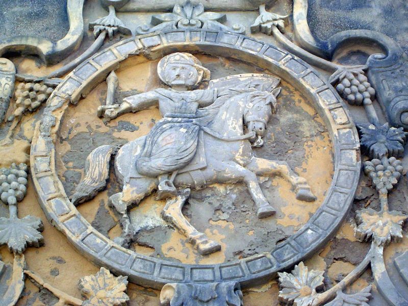 Bits of original plaster are left on the image of St. James, sword in hand as he presumably butchers the heathens.