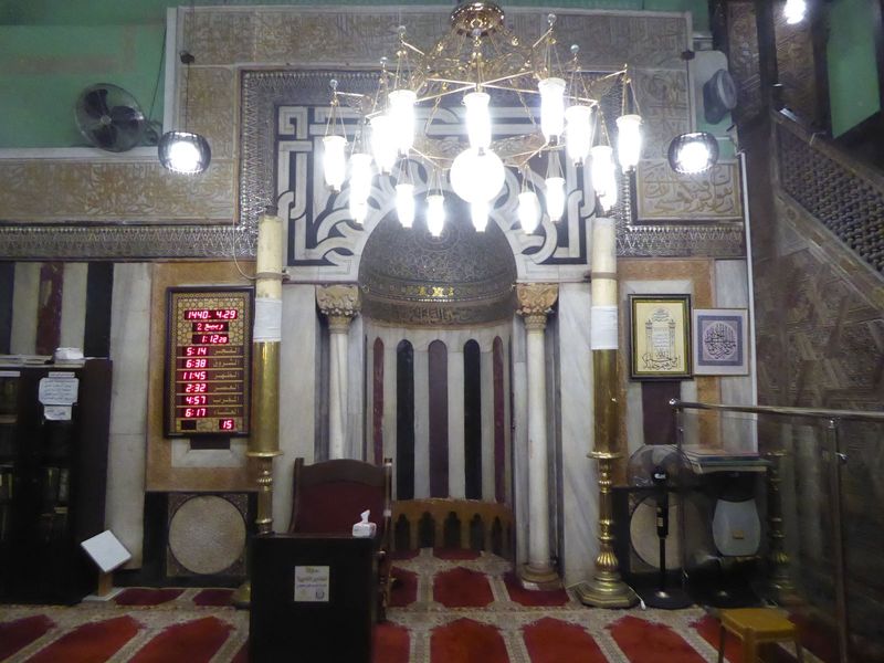 Here's the mihrab, pointing to the southeast and only approximately in the direction of Mecca. The orientation is forced by the building, wh