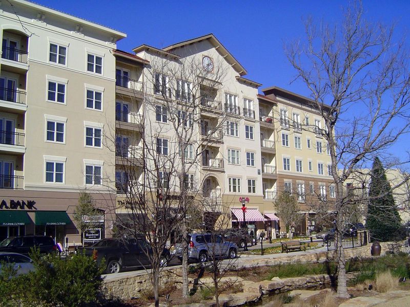 Watters Creek has an actual creek, carefully tended and here with an overlooking apartment building. Unusually, it also has a high-end super