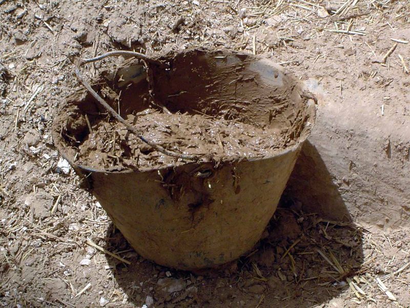 Madar waiting to go aloft. The earth comes from surrounding fields but is mixed with straw.
