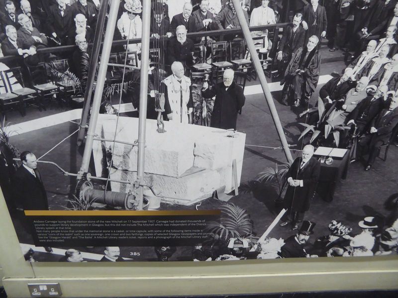 The library displays this photograph of Andrew Carnegie, who of course helped fund the place. The Glasgow Herald had this to say about the e