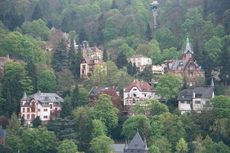 A few houses—small only in comparison to the schloss—crowd near it on the theory that prestige is contagious. In the background is the Koeni