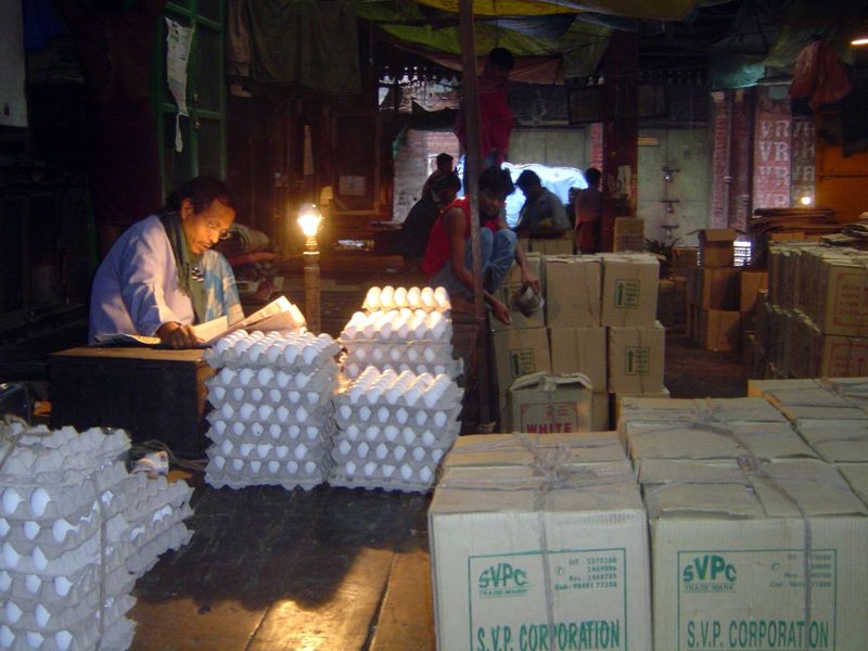 We're in Calcutta's great market.