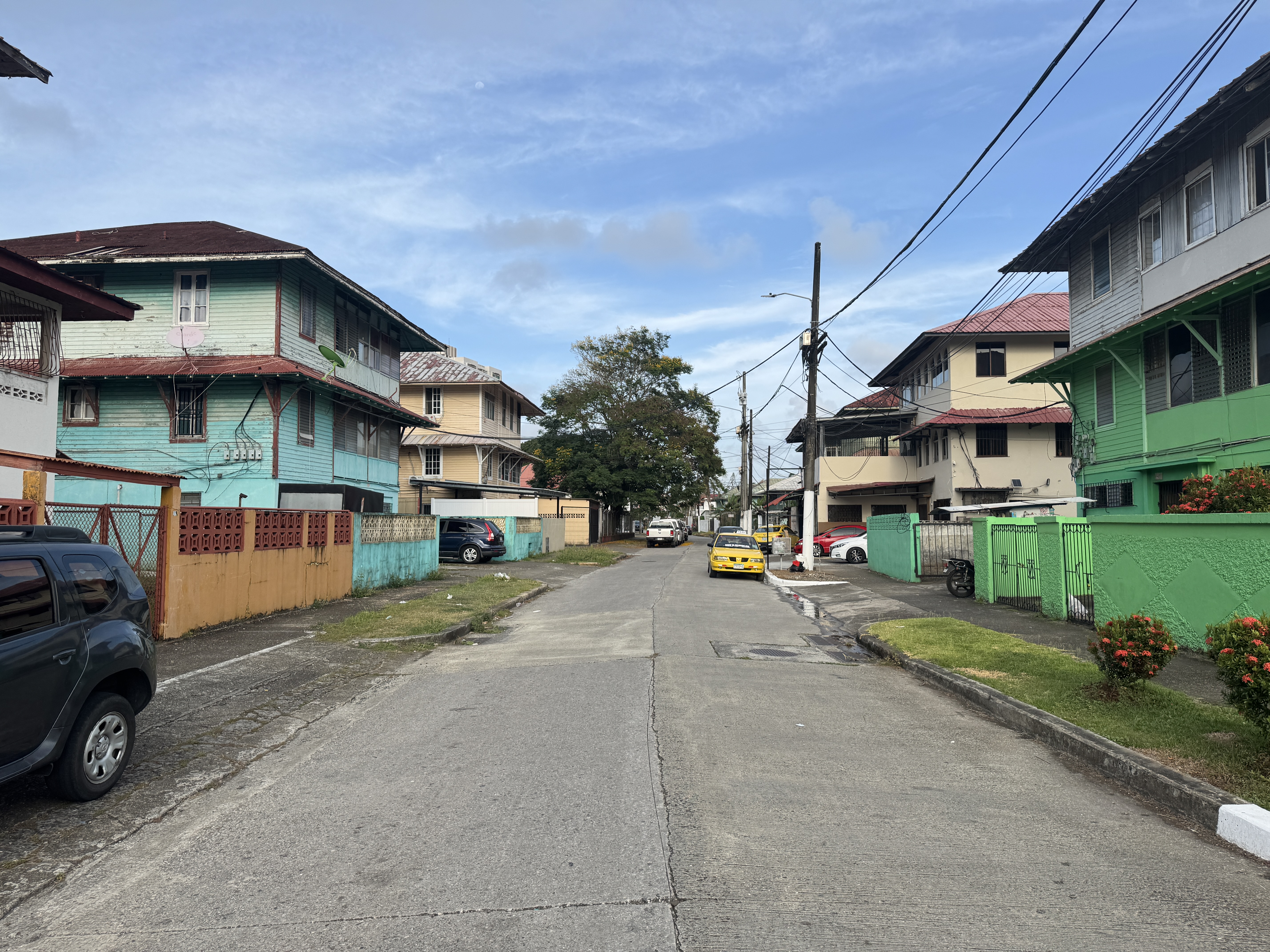 Farther from the waterfront, housing even in New Cristobal is dilapidated, like these four-family wooden quarters built by the Corps of Engi