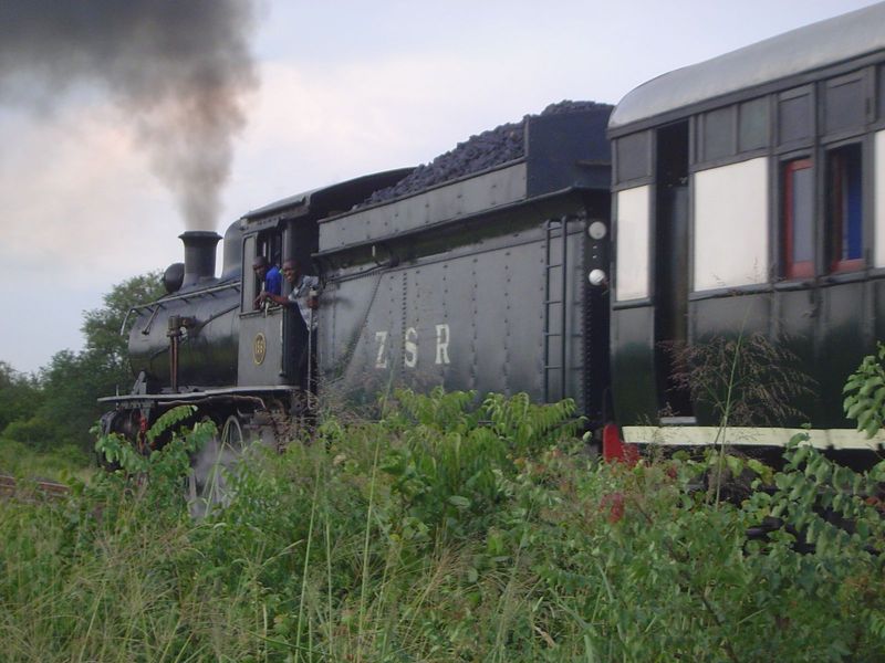 Puff, puff, puff: here comes the locomotive, marked to indicate Zambezi Sawmills Railways, a short line built about 1920. The country needed