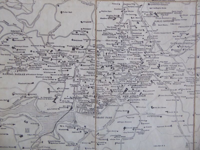 Government House is marked at the upper right on this map from the 1920s. Ooty Lake is at the lower left. St. Stephen's is just to the right