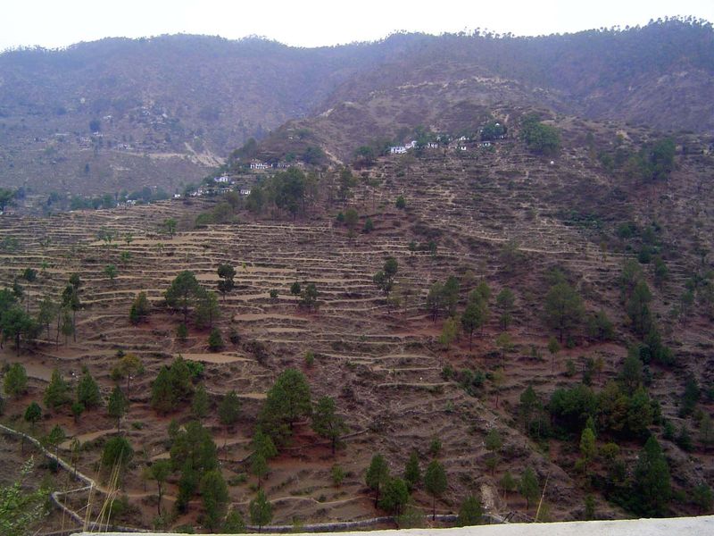 The path in the foreground is the way to the village in the distance.