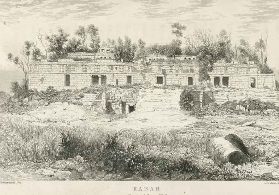 The palace, as drawn by Catherwood.  He writes, "Perhaps they have been known to the Indians from time immemorial; but, as we were informed