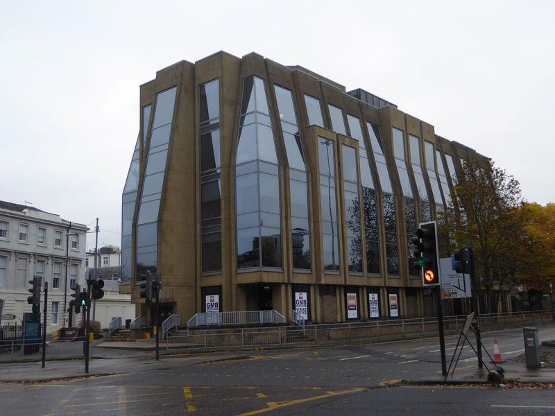 Some of the Barclay's offices get a view of this charming heap, Fountain House, built in 1982 for Clydesdale Bank but now mostly offices for