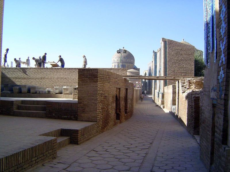 The alley, seen looking from Qutham's mosque toward the dome of Shirin Beq.