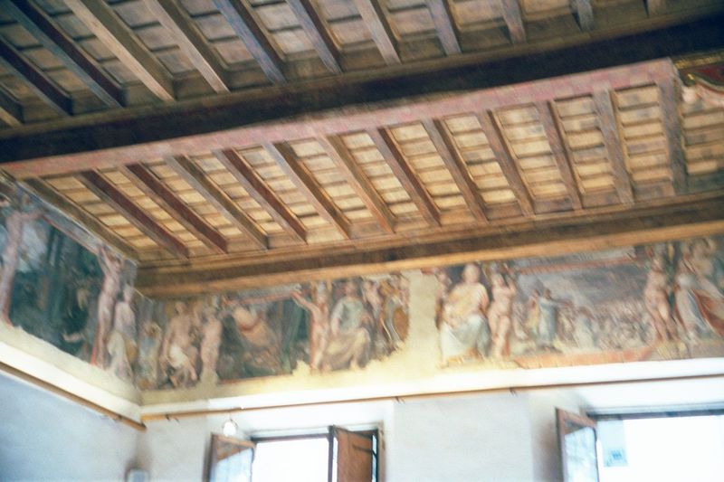 Pictures of the rooms in these palaces aren't easy to come by, but here's the ceiling of a cardinal's bedroom inside the Palazzo Altemps. Th