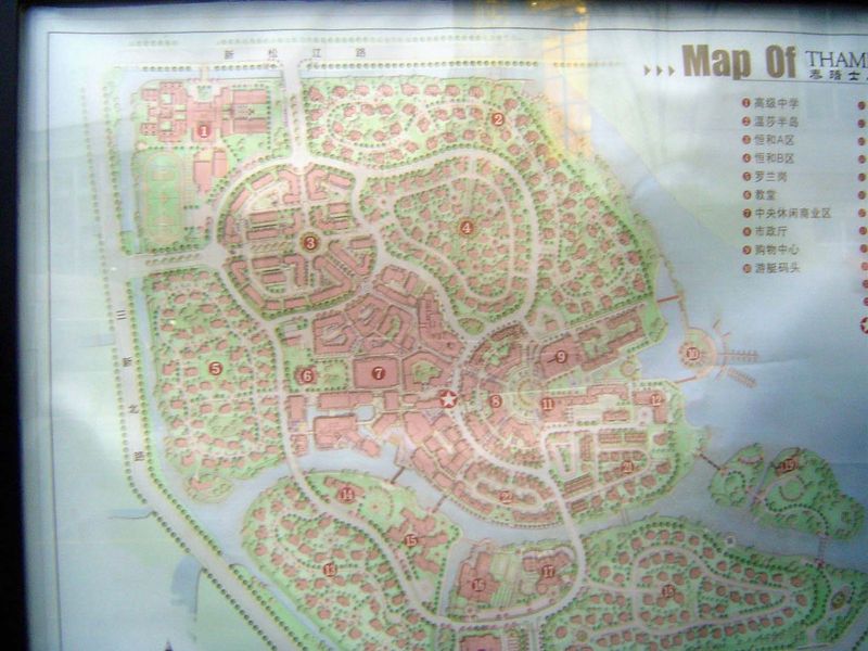 A map of Thames Town, which is only a small part one square kilometer with a planned population of 10,000 of the much larger Songjiang Garde