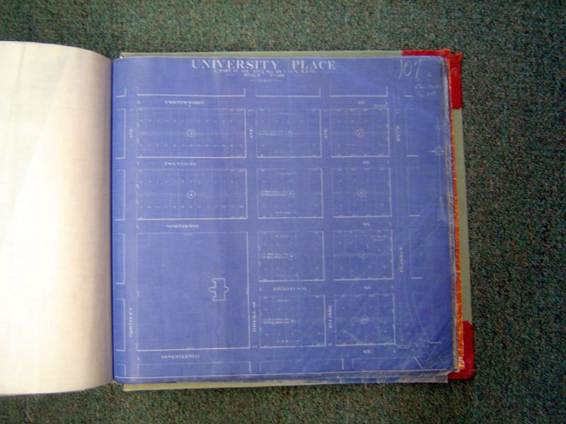 The University Place plat, showing the college grounds, now abandoned by the failed college, divided into residential blocks and the grounds