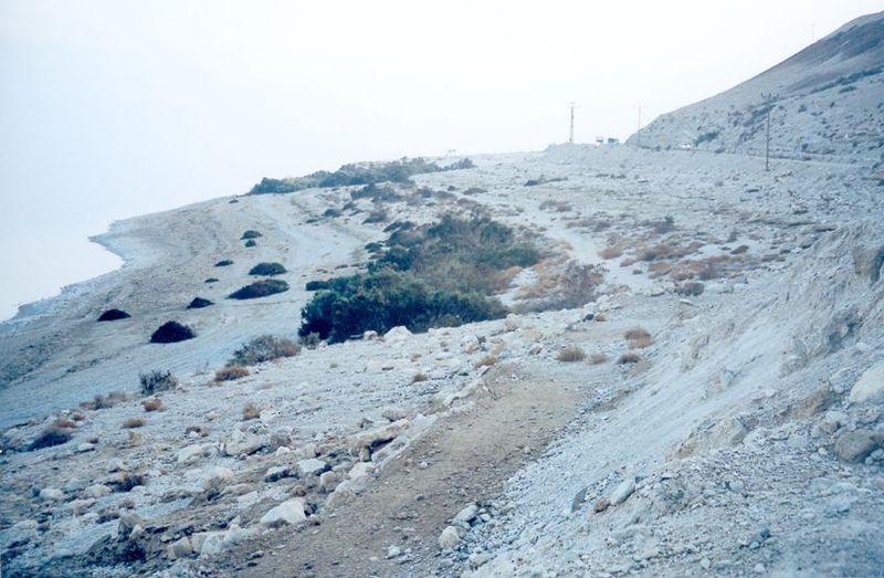 The highway here, which traces the western bank of the sea, was once close to the water.