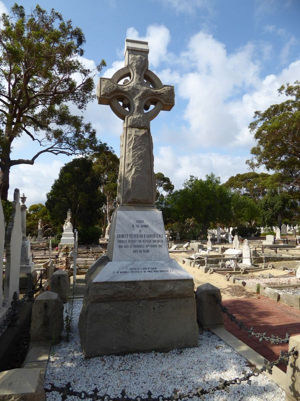 Just a hop, skip, and jump to the town's large cemetery, which includes this monument to Charles Yelverton O'Connor, the engineer who design