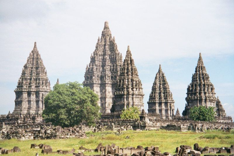 East of Yogyakarta, and on the main road to Surakarta, these are the Hindu temples at Prambanan. The biggest is the Candi Shiva Mahadeva, wh