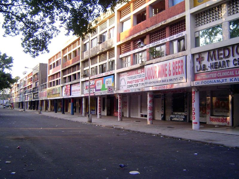 Another view of this mixed-use street, with offices above the shops. Building heights are controlled.