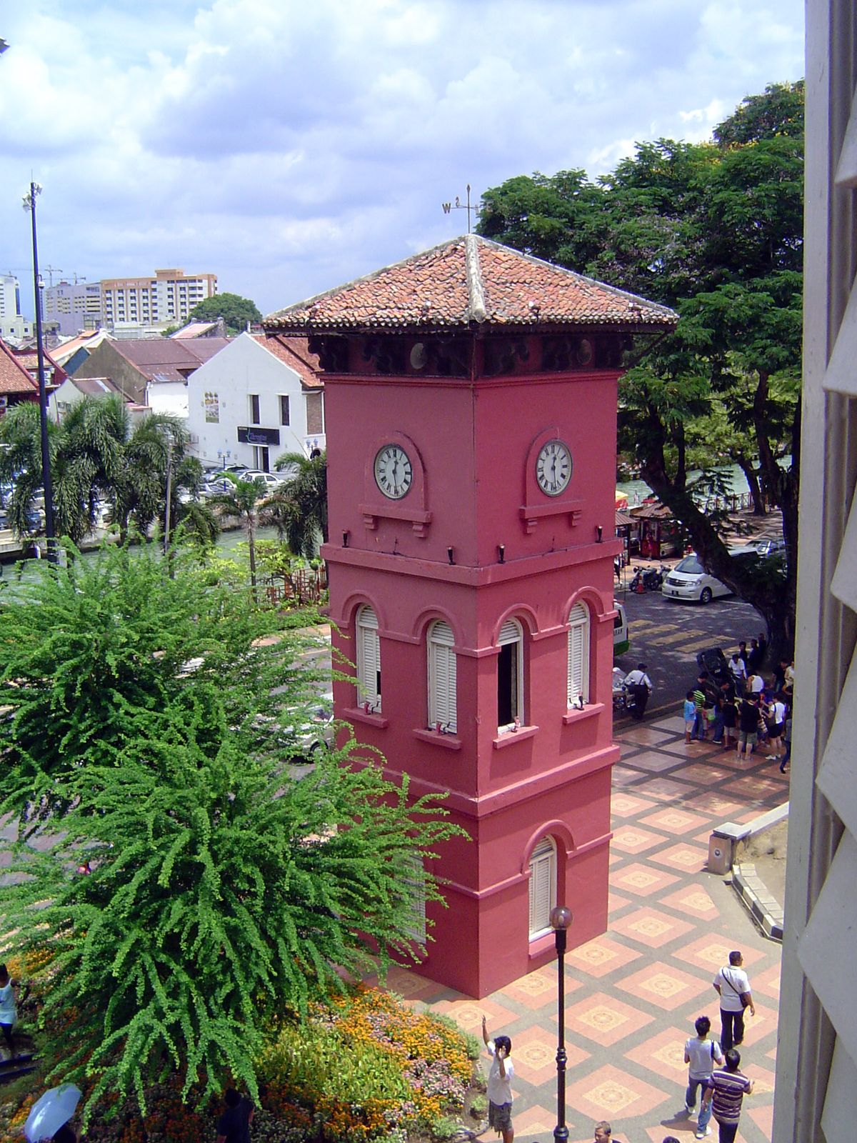 Here's the clocktower, along with visitors on a Sunday morning.
