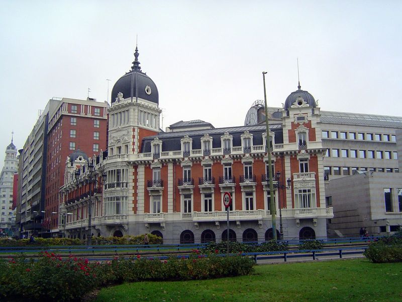 Several buildings face the plaza. Among them is this one, completed in 1899 by the Compania Asturiana de Minas, an international coal- and z