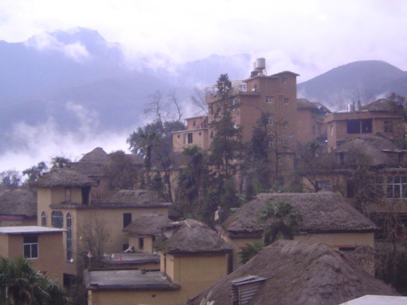 Here's the same village we were in when we walked down the irrigation channel. It's all concrete, or at least concrete-faced. The nod to tra