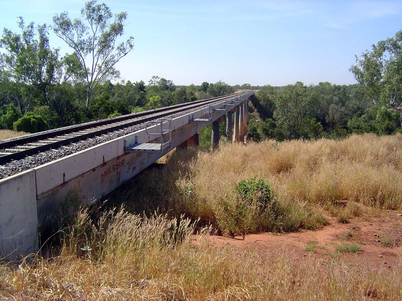 Downstream a mile or two, there's a new railway bridge.