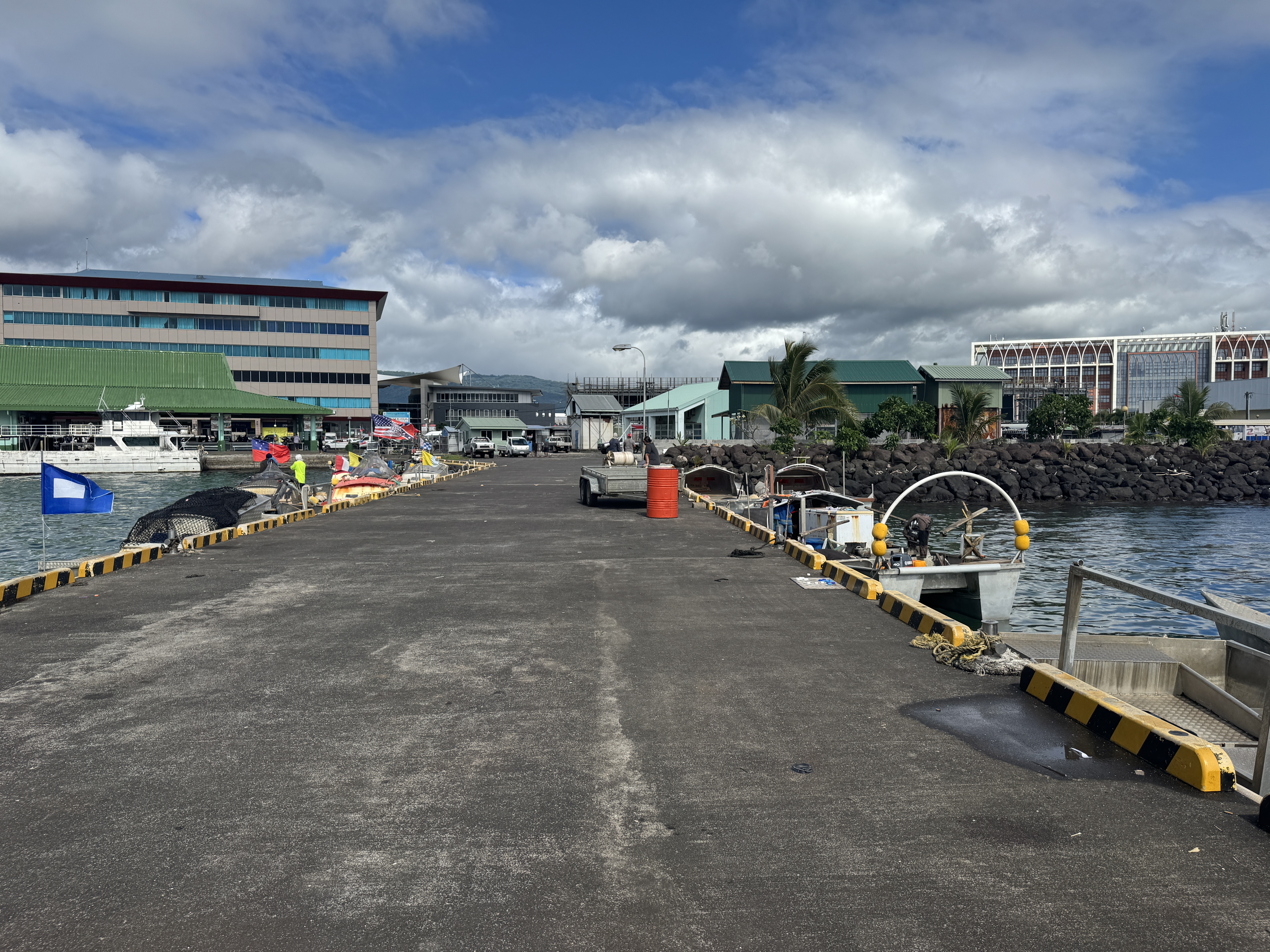 Looking back toward the city.  The large buildings are the Customs Department and, on the right, the Attorney General's office.  Apia has mo