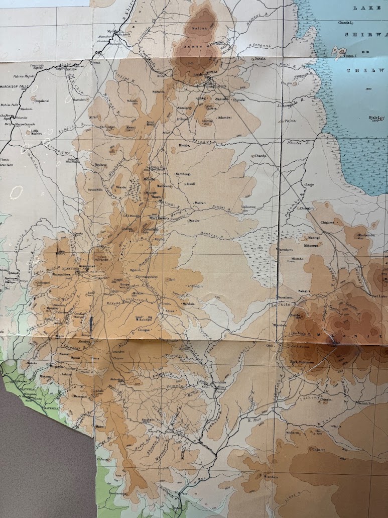 Here's a map from the end of the 19th century.  Same features, with Zomba and Mulanje but with a nice emphasis on the hills east of the Rift
