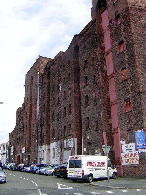 Most of Liverpool's warehouses were much simpler affairs, like this one on Bridgewater Street. Colum Giles and Bob Hawkins, in Storehouses o
