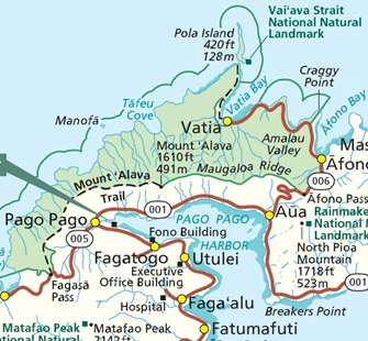 Roads get to it at either end.  We'll try the road to Vatia.  You can see how you start to climb at Aua.