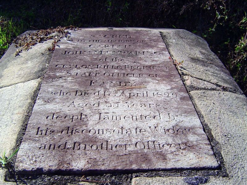 John Manwaring 1794-1829 of the Ceylon Rifles. Manwaring served in the Kandyan War of 1815 and was described as "a most efficient officer." 