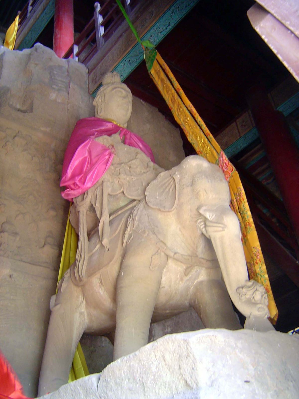 Samantabhadra, the Bodhisattva of Practice, rides an elephant.