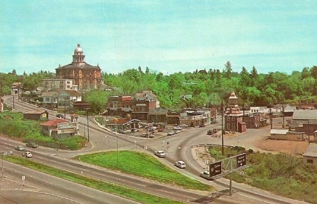 A postcard shows the same courthouse and Auburn's Old Town along with then-new U.S. 40.  Interstate 80 pretty much follows the same alignmen