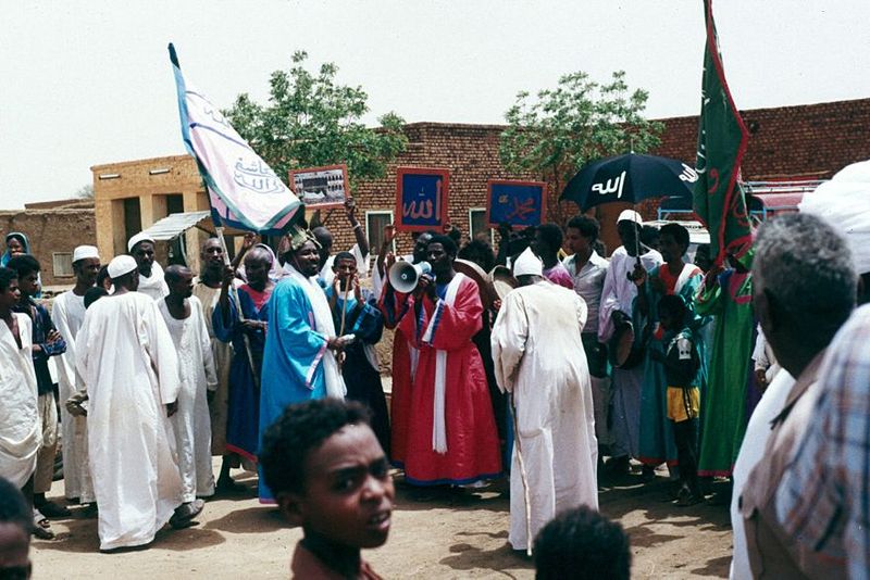 The village has no electricity, but batteries power this loudspeaker.