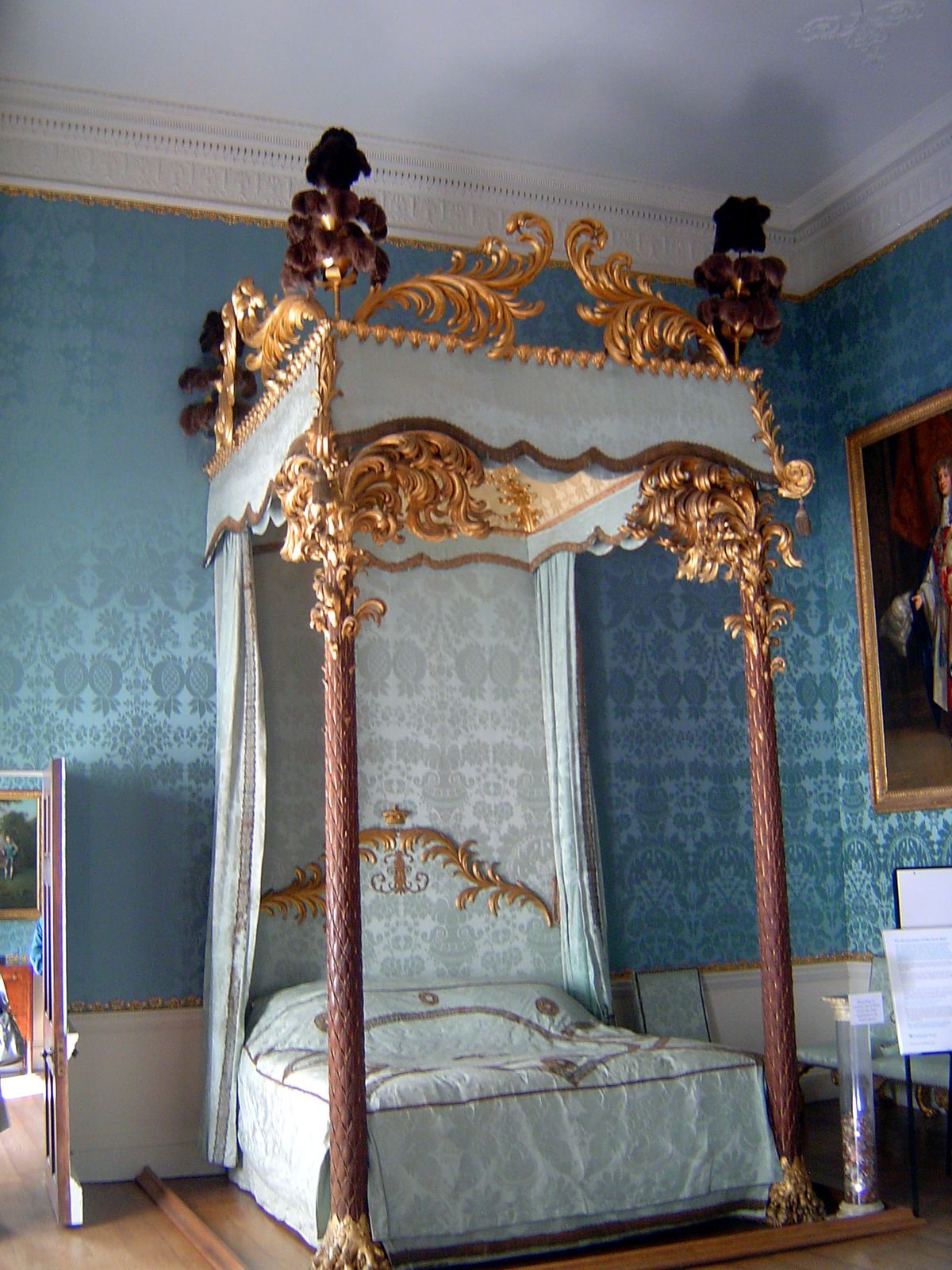 The bed in the state bedroom, also by Adam, has cedar posts carved into gilt palm-trees. Slept in? Very rarely, if ever.